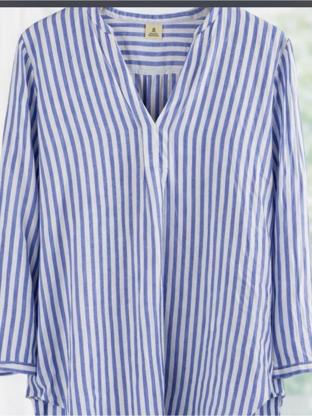 L.L. Bean Blue and White Vertical Stripe V-Neck Tunic